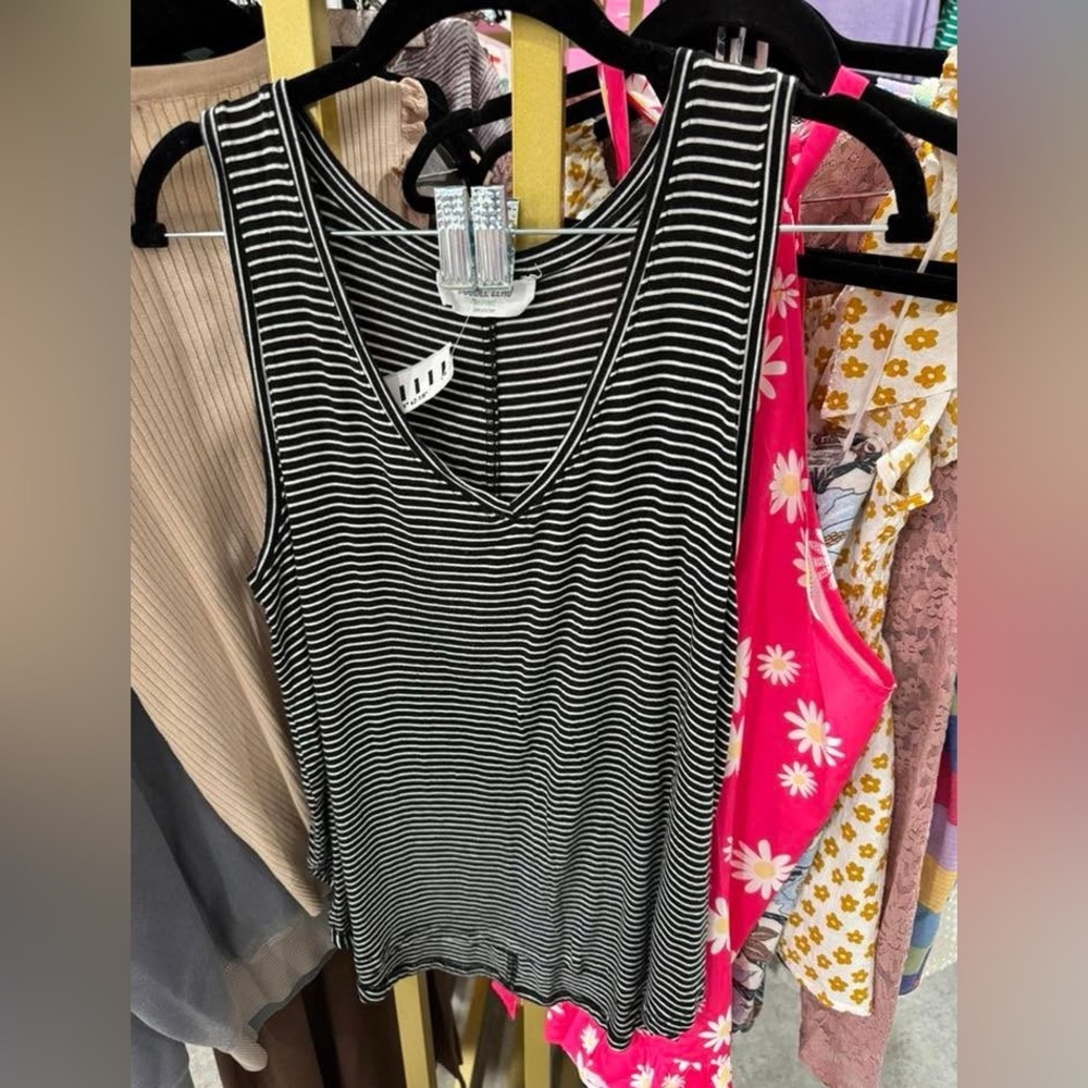 Double Zero Black and White Striped Tank Top